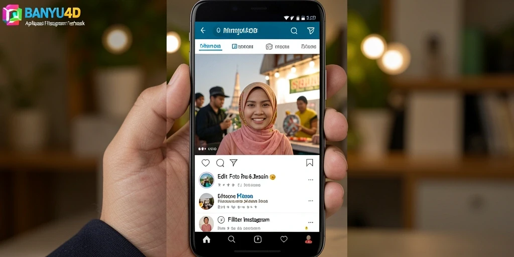 Antarmuka BANYU4D dengan berbagai pilihan filter Instagram yang menarik.