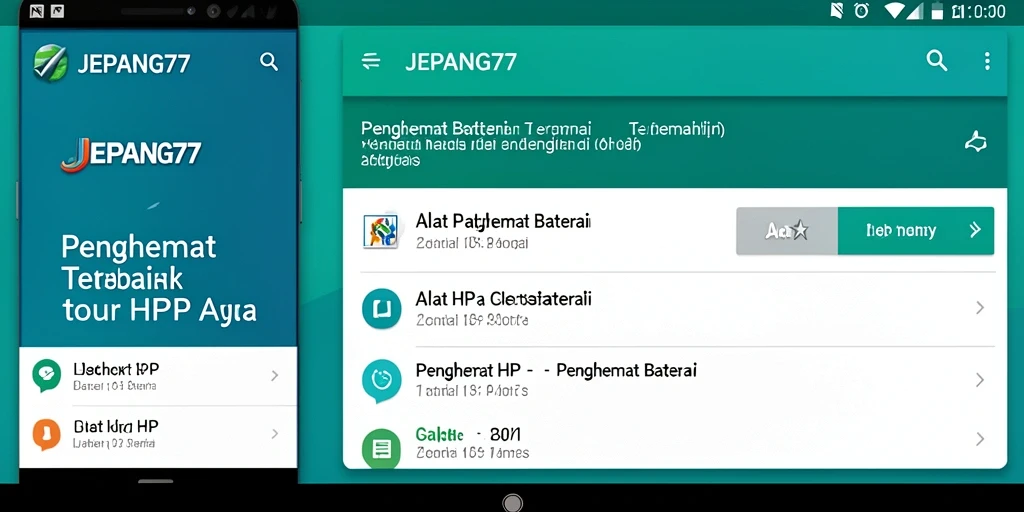 Antarmuka aplikasi JEPANG77 yang menunjukkan penghemat baterai.