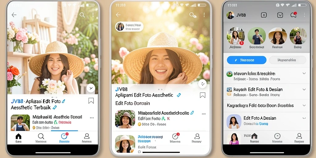 Tampilan antarmuka aplikasi JV88 untuk edit foto aesthetic.