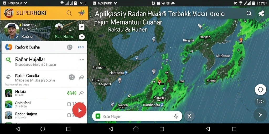 Tampilan antarmuka aplikasi SUPERHOKI menampilkan radar hujan secara real-time.