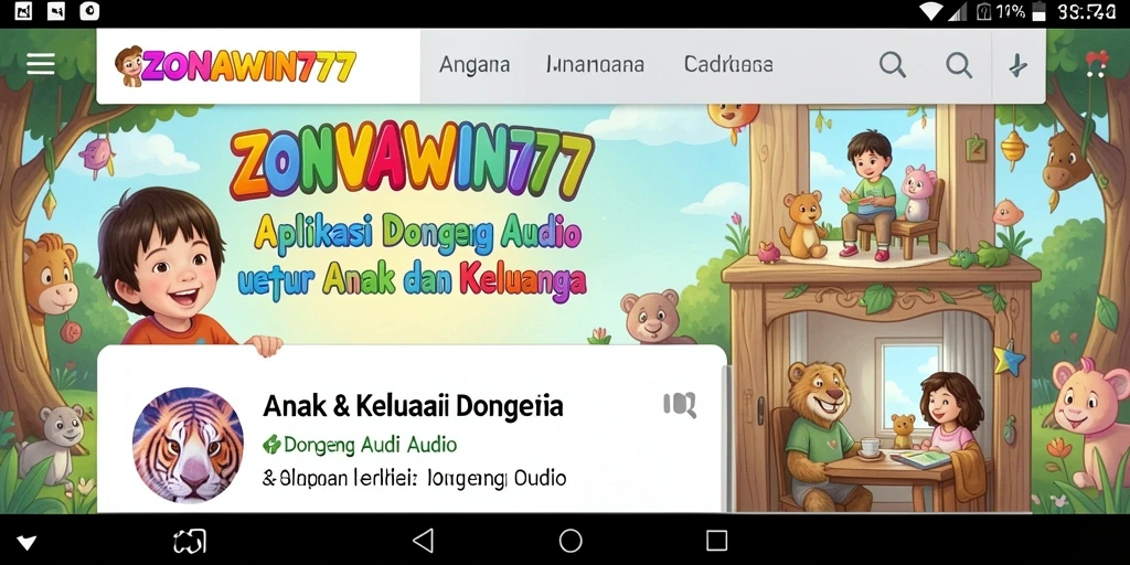 Antarmuka aplikasi ZONAWIN777 dengan pilihan dongeng audio yang beragam.